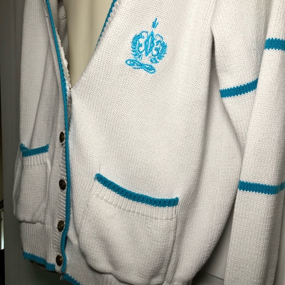 Michel Sport Unisex Knitted Preppy Cream Cardigan Size Medium Vintage - Picture 2 of 6